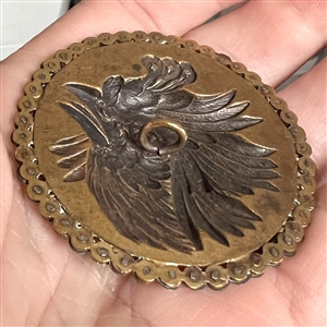 HUGE brass button of a  rooster with faceted cut-steels.