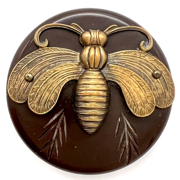 HUGE brass bee on Bakelite button.