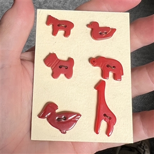 Set of six sew-threw Vintage Bakelite realistic animal goofies buttons.