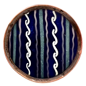 An 18th c. reverse painted glass over foil wallpaper pattern button.
