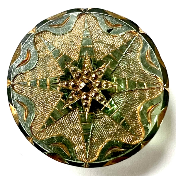 Lime green body lacy glass button.