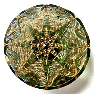 Lime green body lacy glass button.