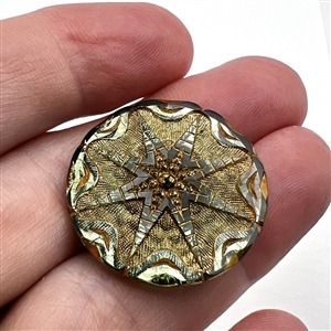 Lime green body lacy glass button.