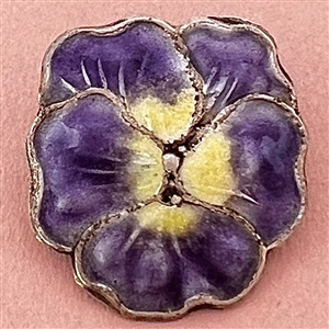 Enamel button of a realistic pansy on 925 silver. 