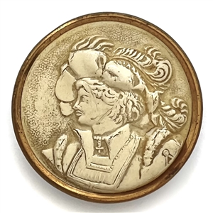 Ivoroid button of young man in 16th century costume.