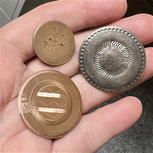 Three 18th c. Copper Colonial buttons including a bird.