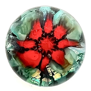 Mary Gaumonds torch-worked glass studio button of red flower.