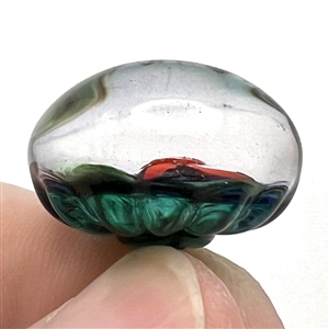 Mary Gaumond's torch-worked glass studio button of red flower.