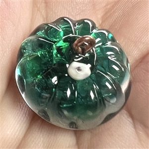 Mary Gaumond's torch-worked glass studio button of red flower.