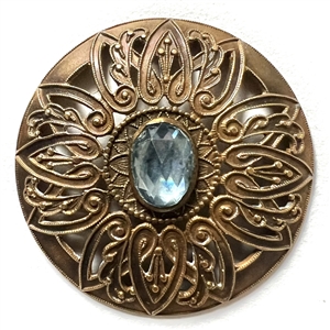 Extra large brass button with oval faceted  glass imitation gem.
