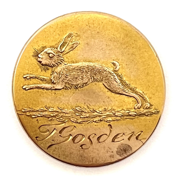 Triple gilded brass T. Gosden hunt club button with rabbit.
