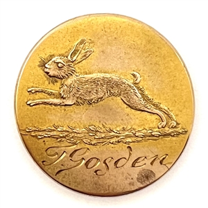 Triple gilded brass T. Gosden hunt club button with rabbit.