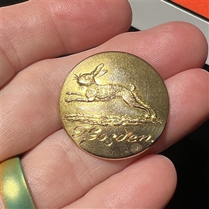 Triple gilded brass T. Gosden hunt club button with rabbit.