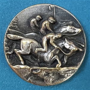 Silvered brass button of a horse race.