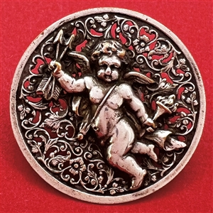 Silvered brass button of cupid.