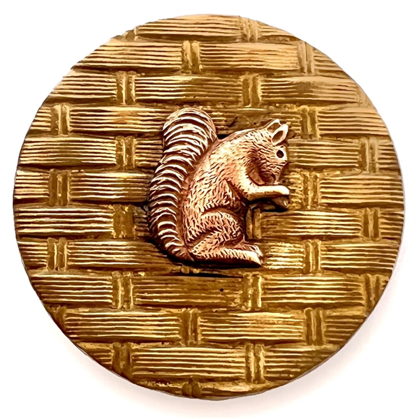 Brass squirrel over basket weave button.