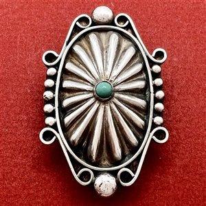 UNIQUE shaped Native American silver button with turquoise center. 