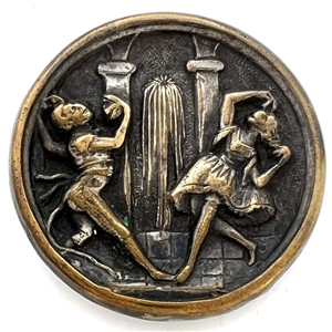 Unusual brass stud of monkeys dancing.