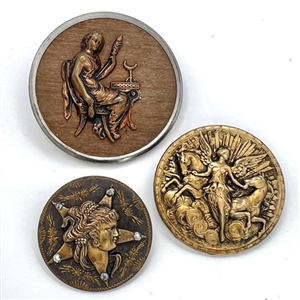 Three brass mythical buttons of Goddesses.