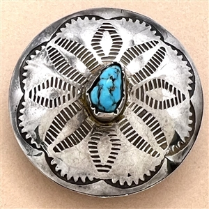 Native American silver button with chunk turquoise center.