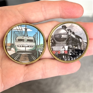 Two studio show buttons from NERBA 2005 by Phil Linley of the Orient Express trains.