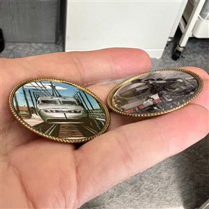 Two studio show buttons from NERBA 2005 by Phil Linley of the Orient Express trains.