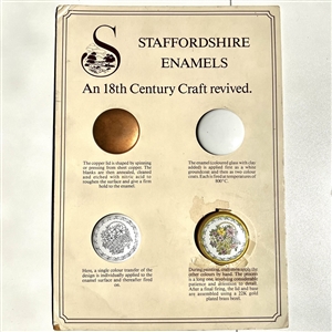 Card from Staffordshire Enamels with samples showing how 18th enamels were made.