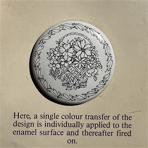 Card from Staffordshire Enamels with samples showing how 18th enamels were made.