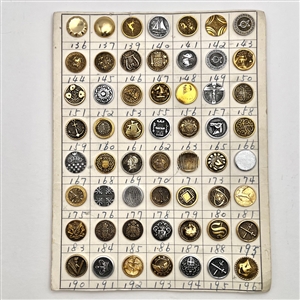 Original salesmans card of 56 aluminum buttons.