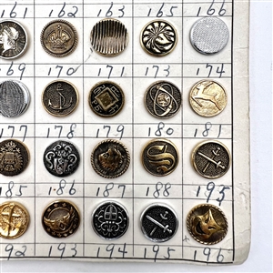 Original salesman's card of 56 aluminum buttons.