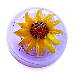 UNUSUAL purple blown glass studio button with sunflower by Mary Gaumond.