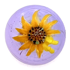 UNUSUAL purple blown glass studio button with sunflower by Mary Gaumond.
