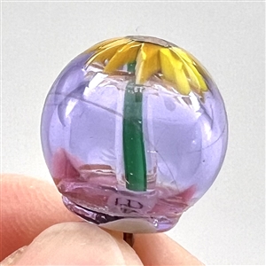 UNUSUAL purple blown glass studio button with sunflower by Mary Gaumond.