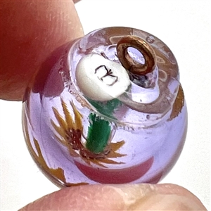 UNUSUAL purple blown glass studio button with sunflower by Mary Gaumond.