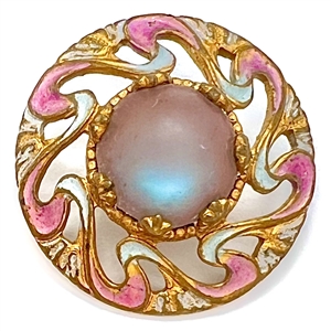 Art Nouveau button of saphiret glass set in painted metal.