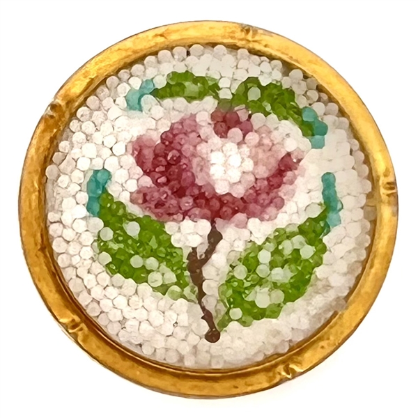 Victorian coralene glass pink rose button.