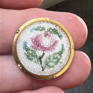 Victorian coralene glass pink rose button.