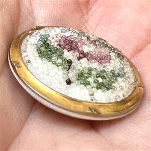 Victorian coralene glass pink rose button.