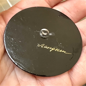 Russian lacquer button of dancing “Raggedy Ann and Andy.