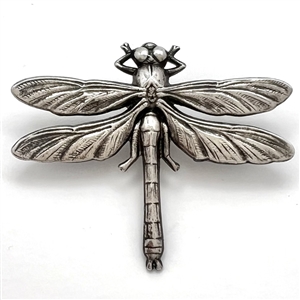 French white metal button of a realistic dragonfly.
