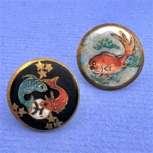 Two Japanese Satsuma buttons of fish.