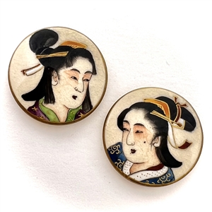 Two satsuma buttons of Japanese women.