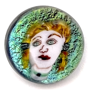 Fabulous Murrine glass studio paperweight button of a womans face.