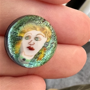 Fabulous Murrine glass studio paperweight button of a woman's face.