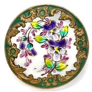A 19th c. Enamel button of pansies.