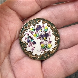 A 19th c. Enamel button of pansies.