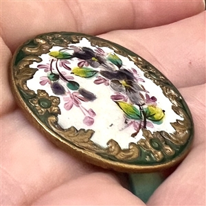 A 19th c. Enamel button of pansies.