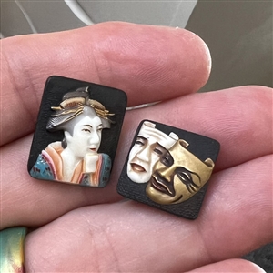 Two Arita Japanese porcelain buttons.
