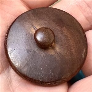Natural material button of a monkey with a turnip set in boxwood.