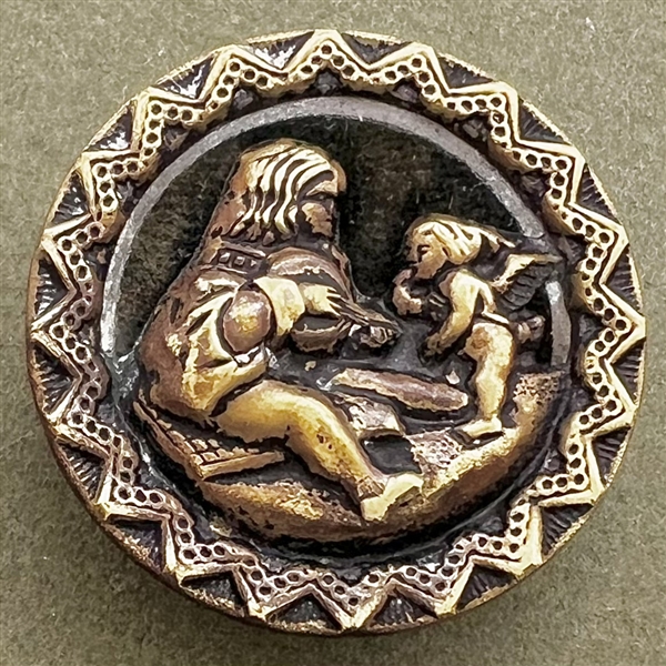 SCARCE velvet back button of “Minstrel and Winged Sprite."